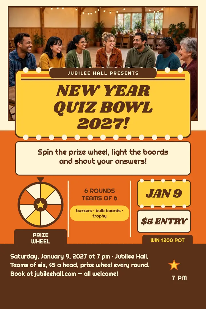 Jubilee Hall New Year Quiz Bowl poster template