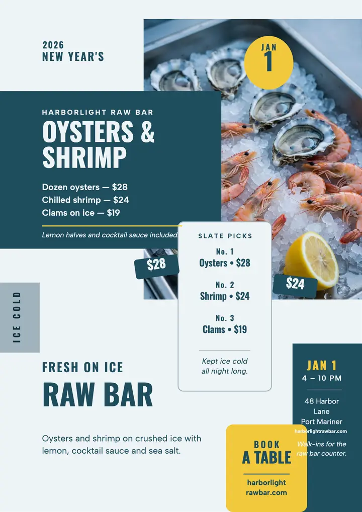 Harborlight New Year raw bar flyer template