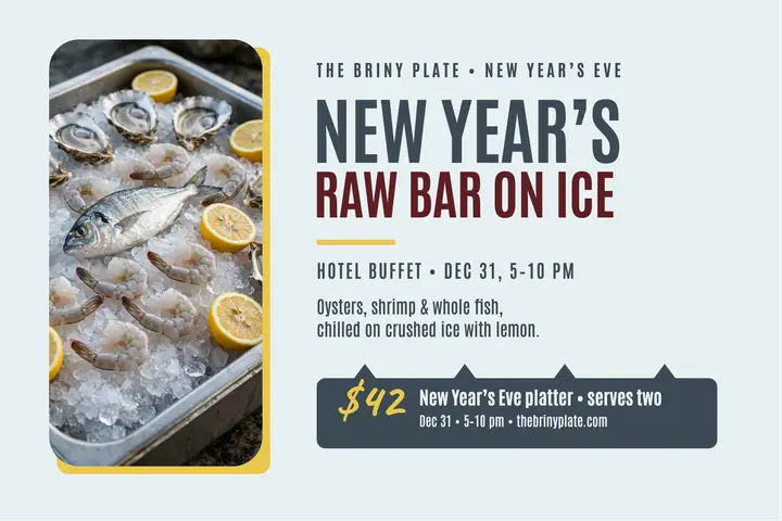 Briny Plate New Year raw bar postcard template