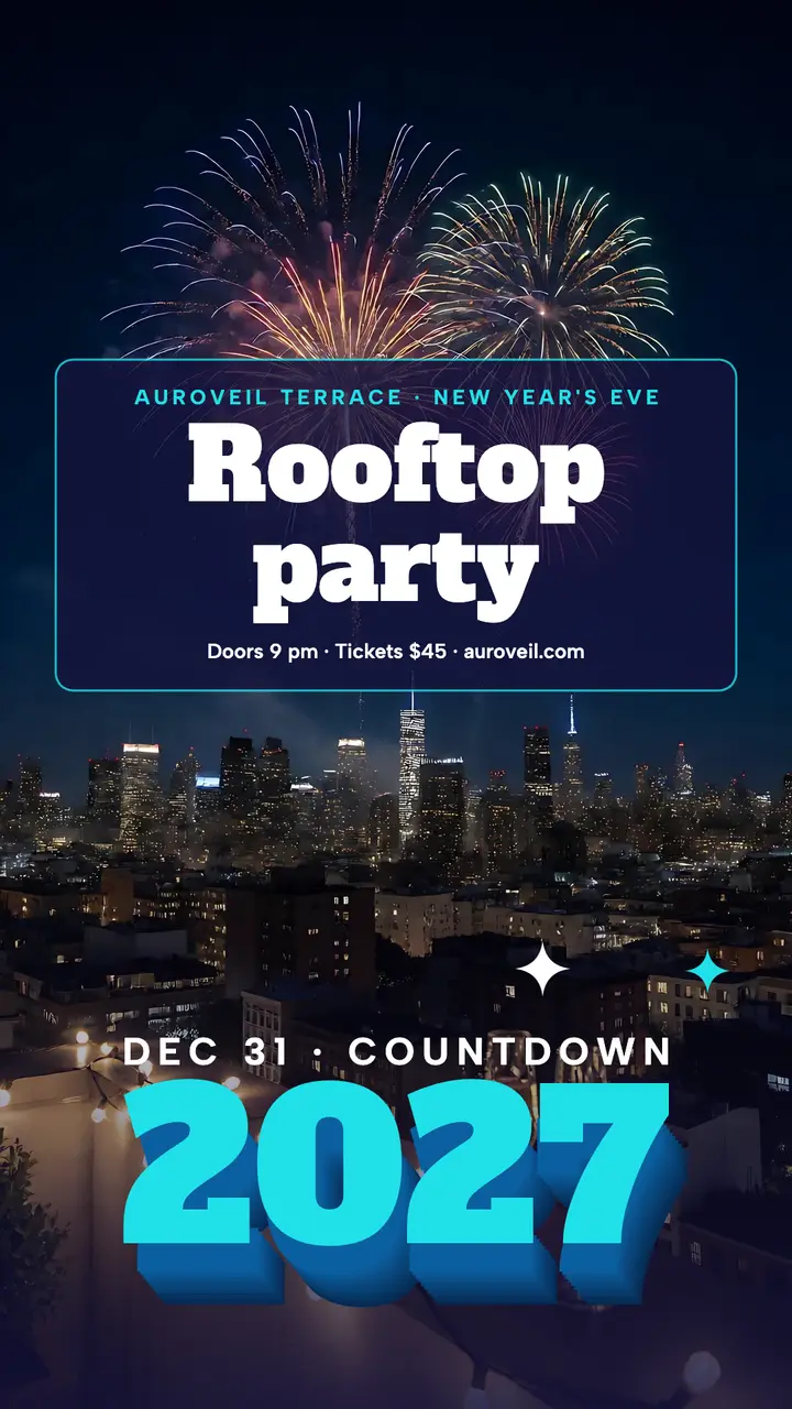 Auroveil Terrace New Year's Eve rooftop countdown story template