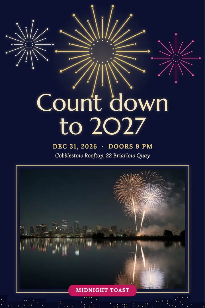 New Year's Eve rooftop fireworks poster template