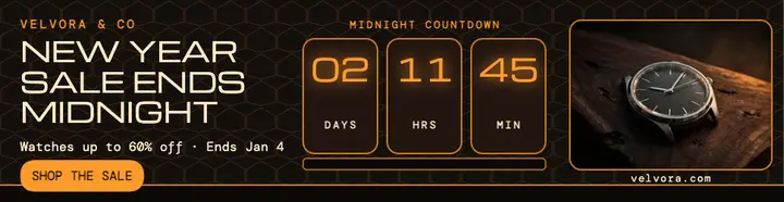 Velvora New Year midnight countdown billboard template