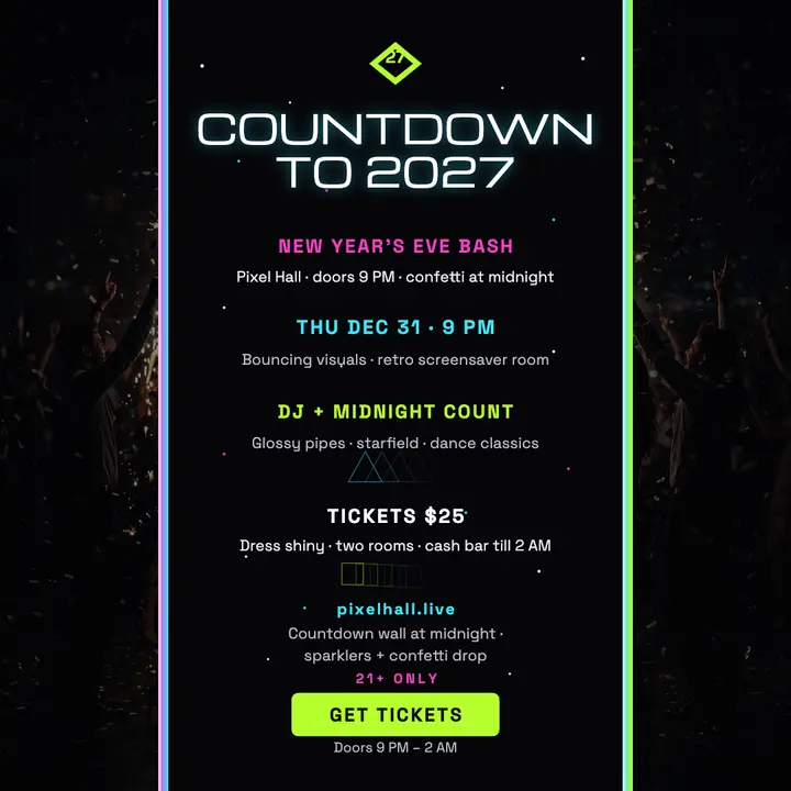 Pixel Hall New Year's countdown screensaver post template