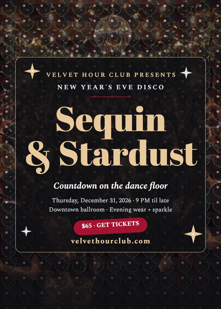 Velvet Hour Club New Year sequin invitation template