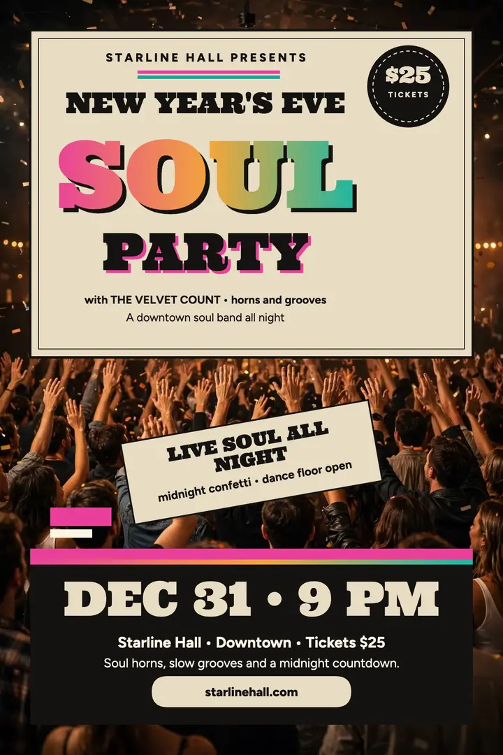 Velvet Count New Year soul party poster template