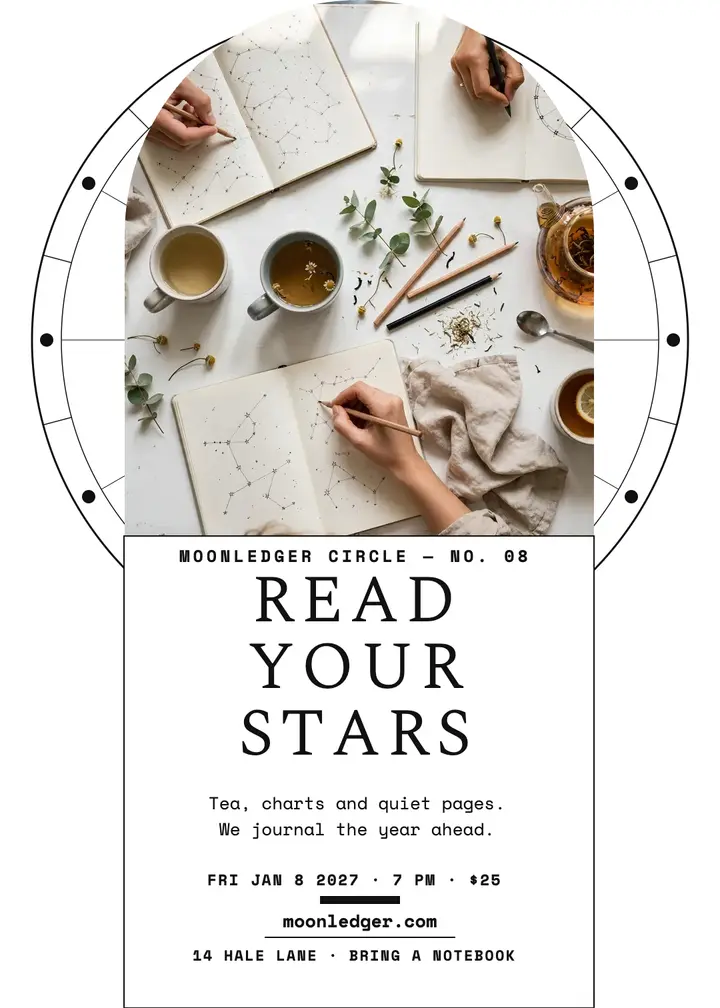 Moonledger Circle New Year star circle invite: horoscope night invitation template