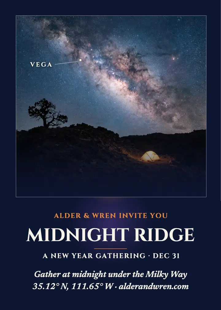 Midnight Ridge New Year stargazing invitation template