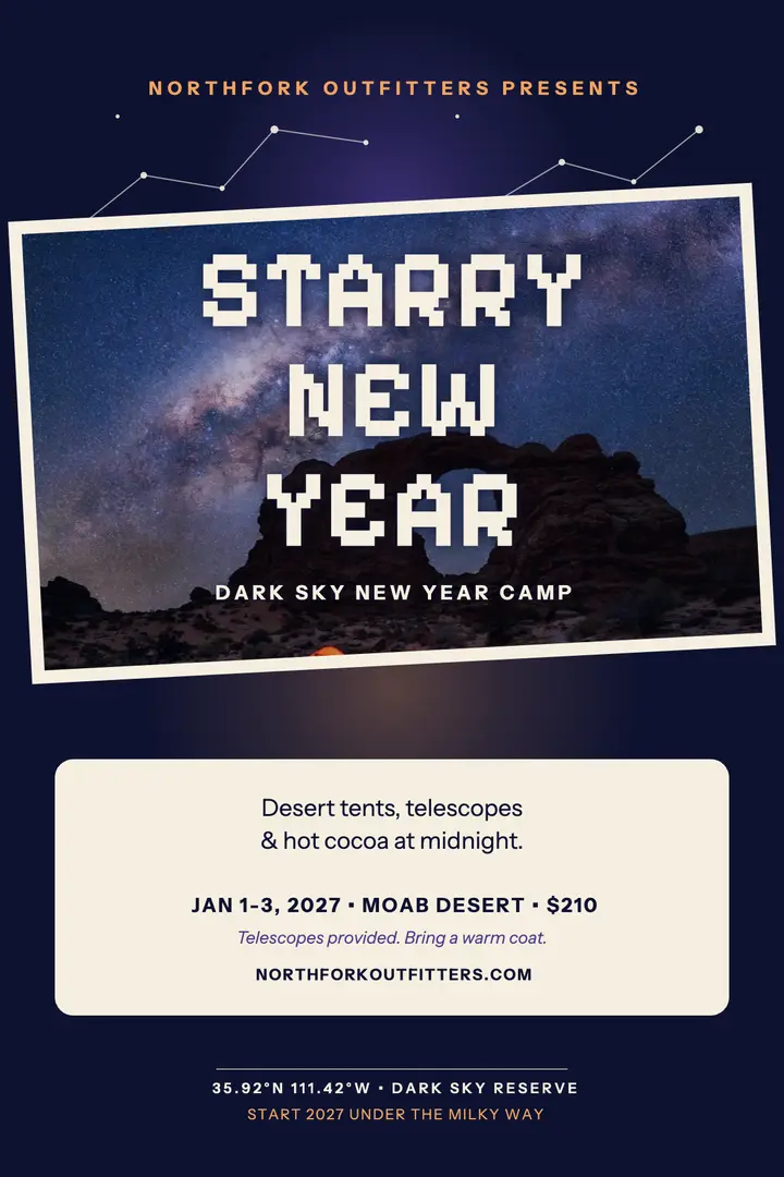 Dark Sky New Year Camp poster: stargazing trip poster template