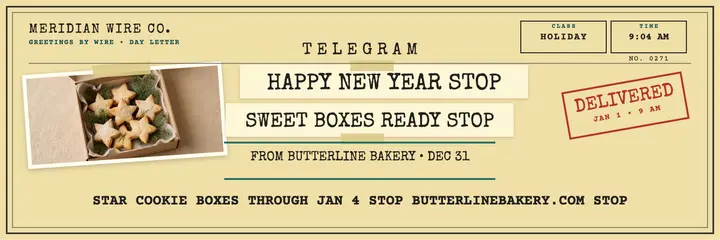 Butterline Bakery New Year telegram header template