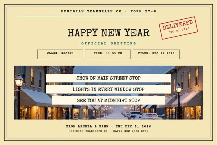 Happy New Year telegram postcard: new year telegram postcard template