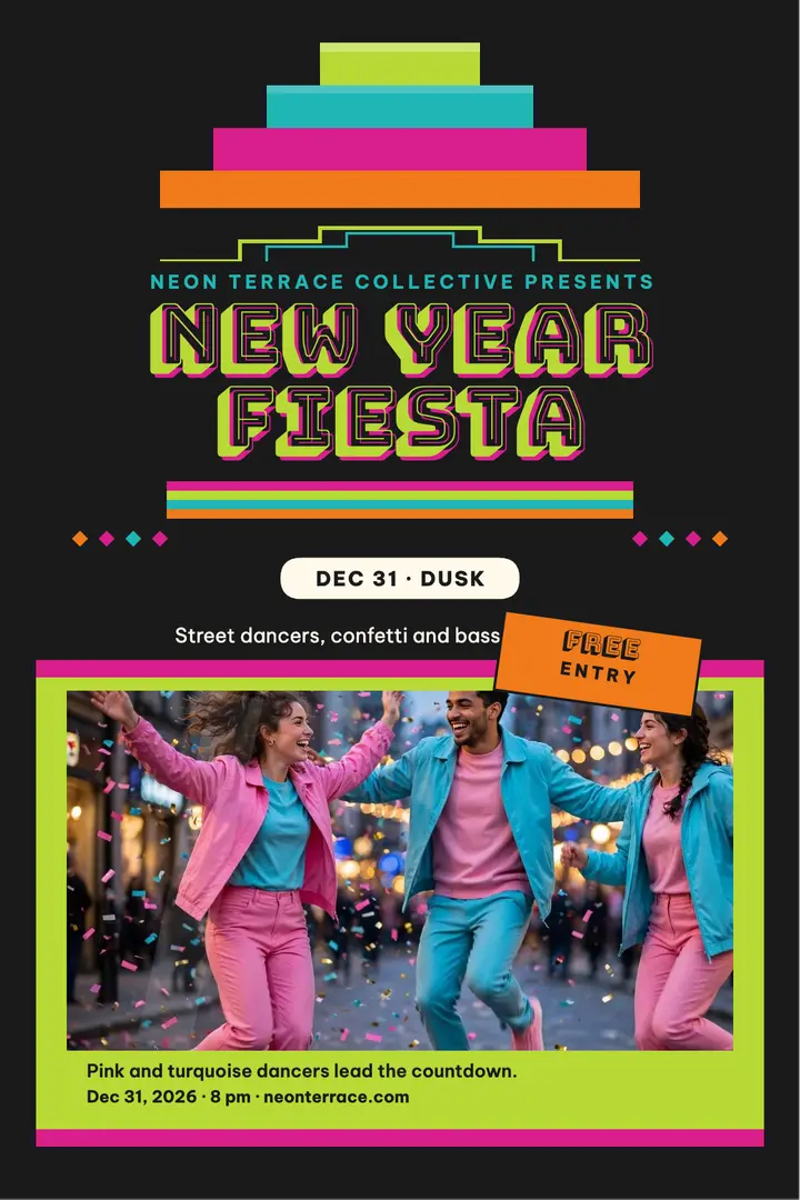 Neon Terrace New Year fiesta poster template