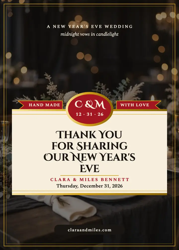 Clara and Miles New Year thank you template