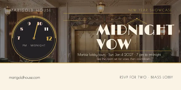 Marigold House midnight wedding dial post: wedding venue showcase post template