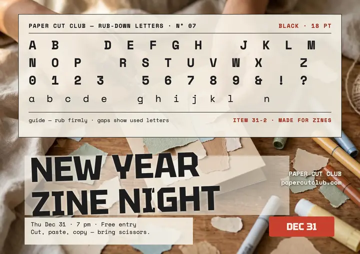 Paper Cut Club New Year zine night sheet template