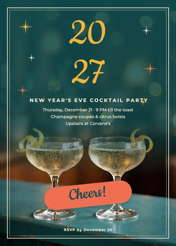 New Year's Eve cocktail party, mid-century template