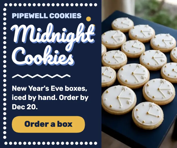 New Year's Eve cookie boxes ad, iced piping: new year's eve cookie box ad template