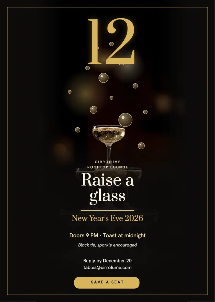 New Year's Eve rooftop champagne toast invitation template