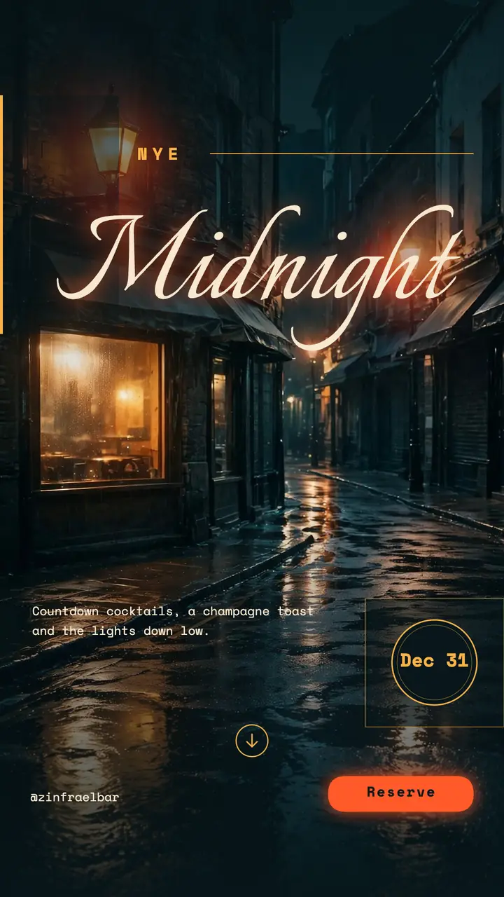 Zinfrael Bar New Year's Eve midnight story template
