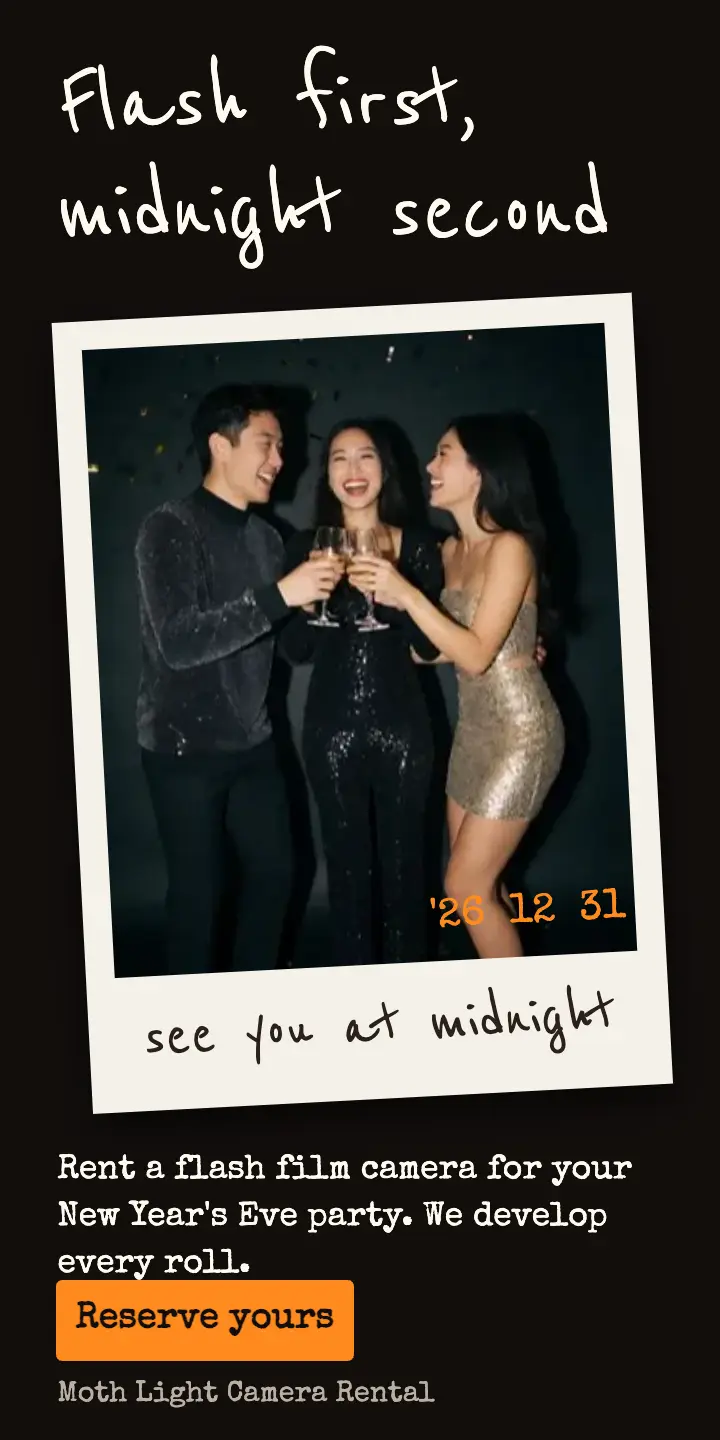 New Year's Eve flash camera rental half-page ad, direct flash template