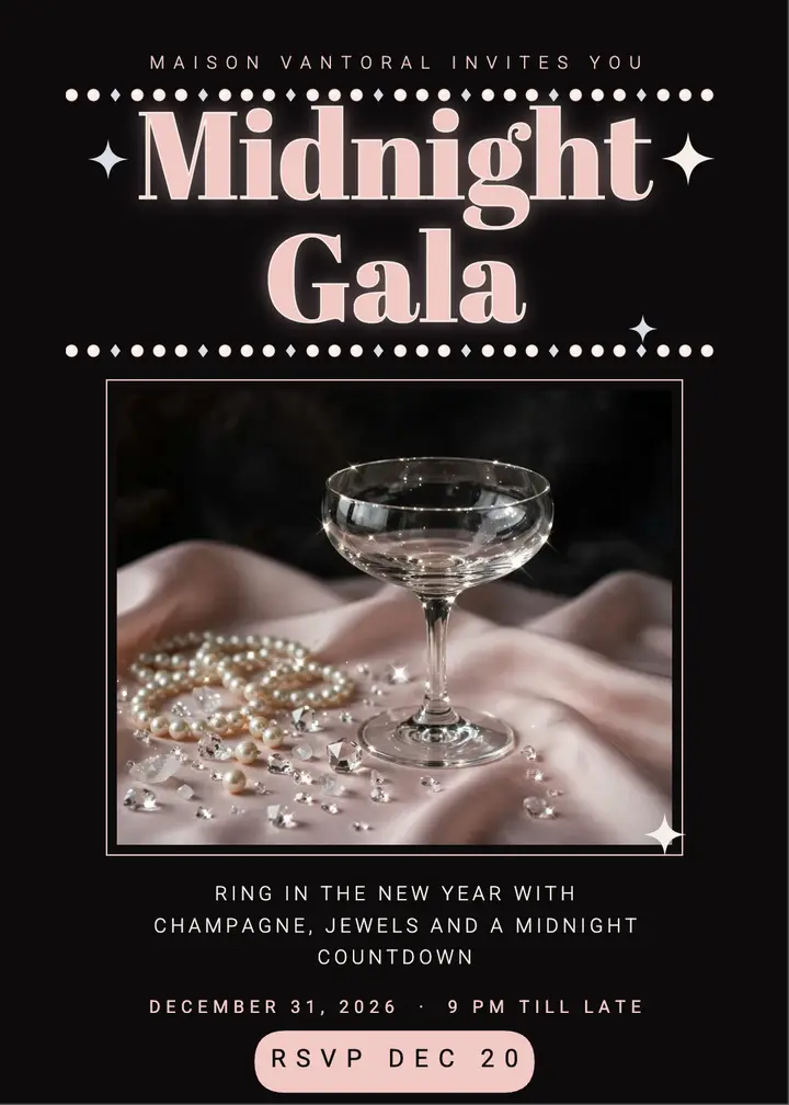 Midnight Gala New Year's Eve invitation, bejeweled serif: new year's eve invitation template