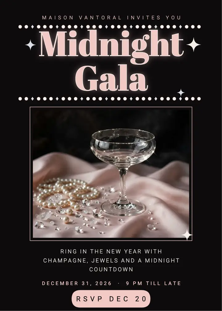 Midnight Gala New Year's Eve invitation, bejeweled serif template