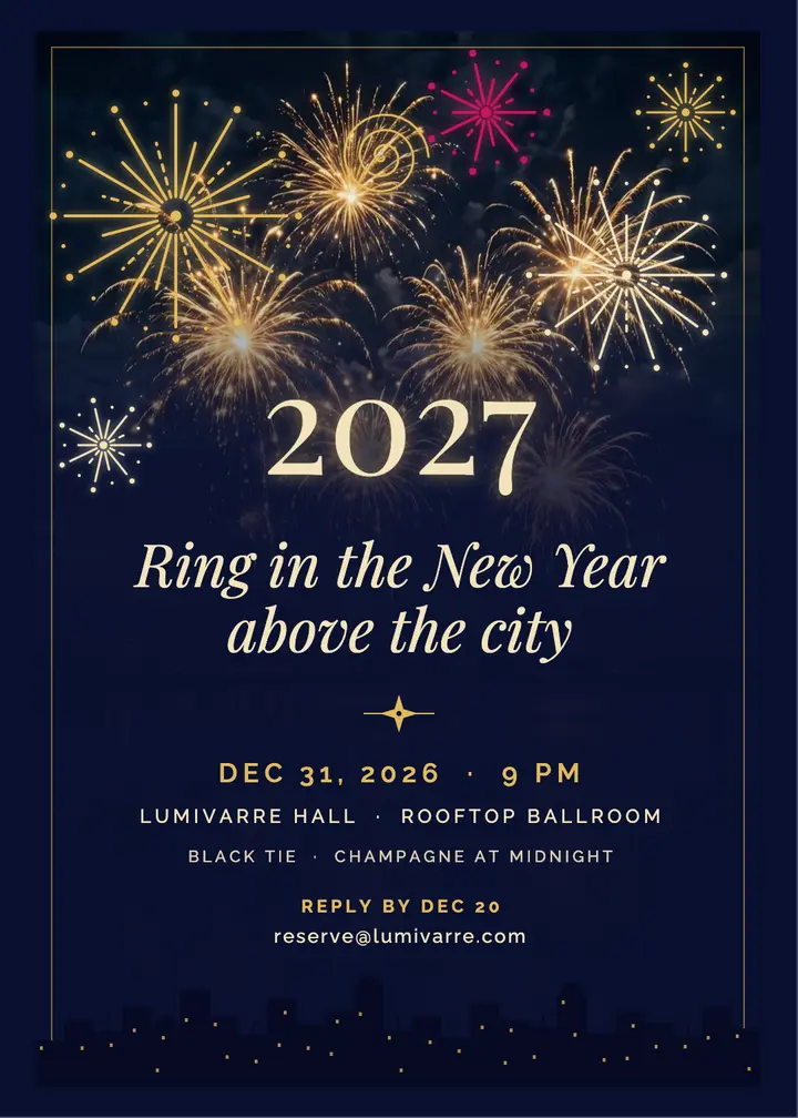 Lumivarre Hall New Year's Eve gala invitation template