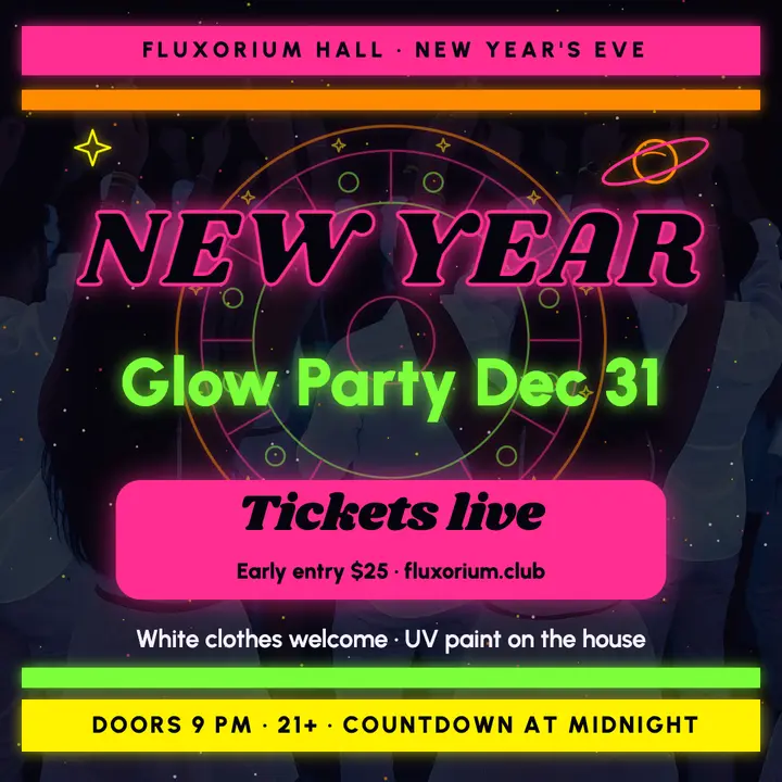 New Year's Eve glow party post, blacklight poster template