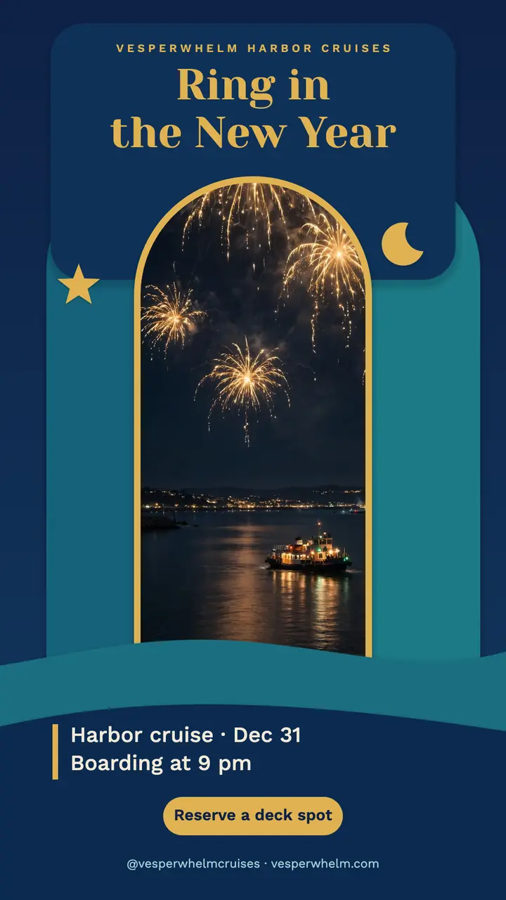 Vesperwhelm New Year's Eve harbor cruise papercut story template