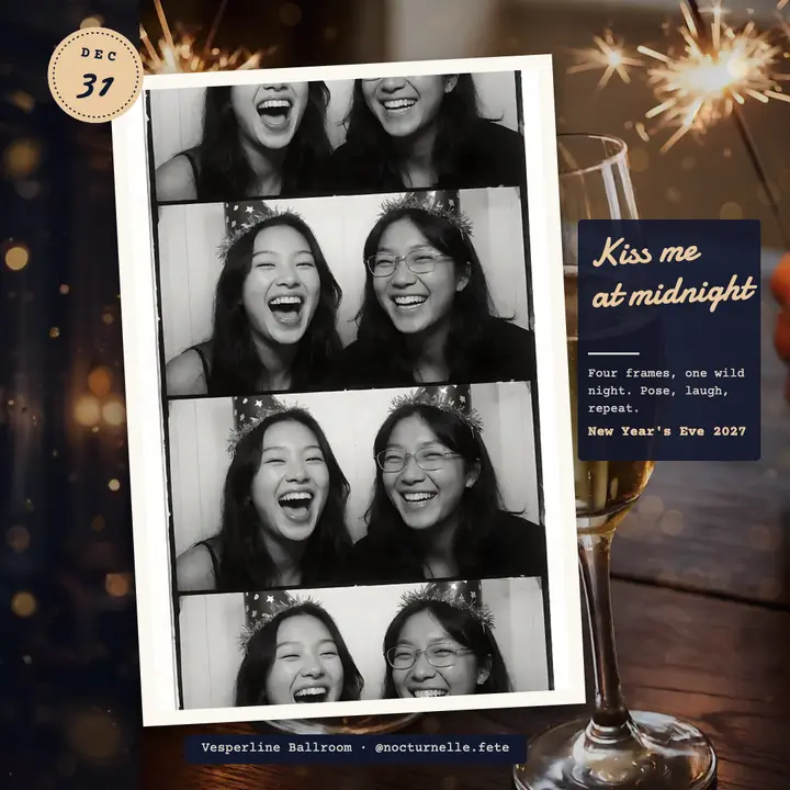 New Year's Eve photo booth post, Vesperline Ballroom template