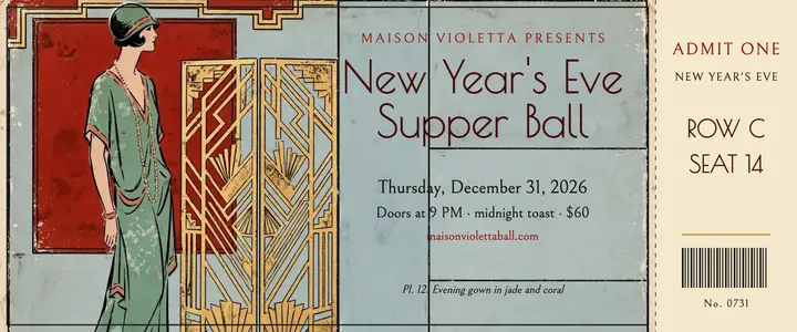 Maison Violetta New Year's Eve ball ticket template