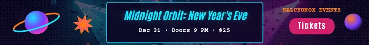 Midnight Orbit New Year's Eve rave leaderboard ad: new year's eve party banner ad template
