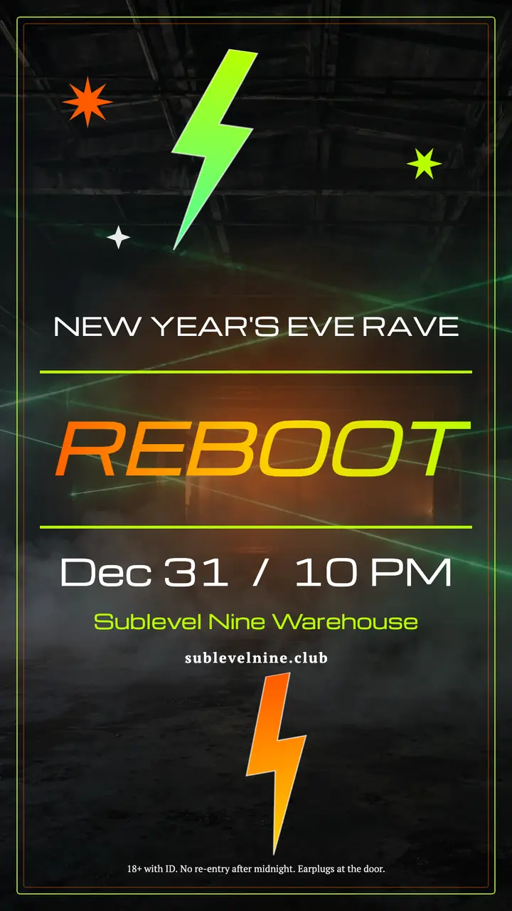 Sublevel Nine New Year's Eve warehouse rave story template
