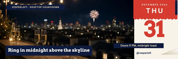 Vesperloft rooftop New Year's Eve countdown header template