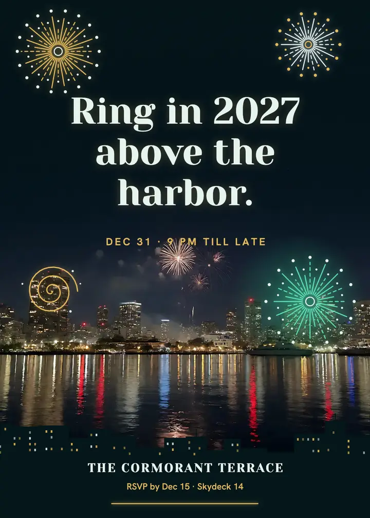 Rooftop New Year's Eve fireworks invitation template