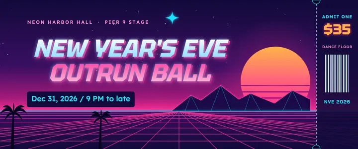 New Year's Eve outrun ball synthwave ticket template