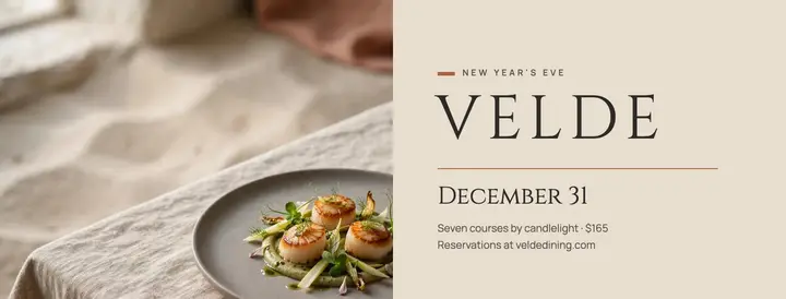 Velde New Year's Eve tasting menu cover template