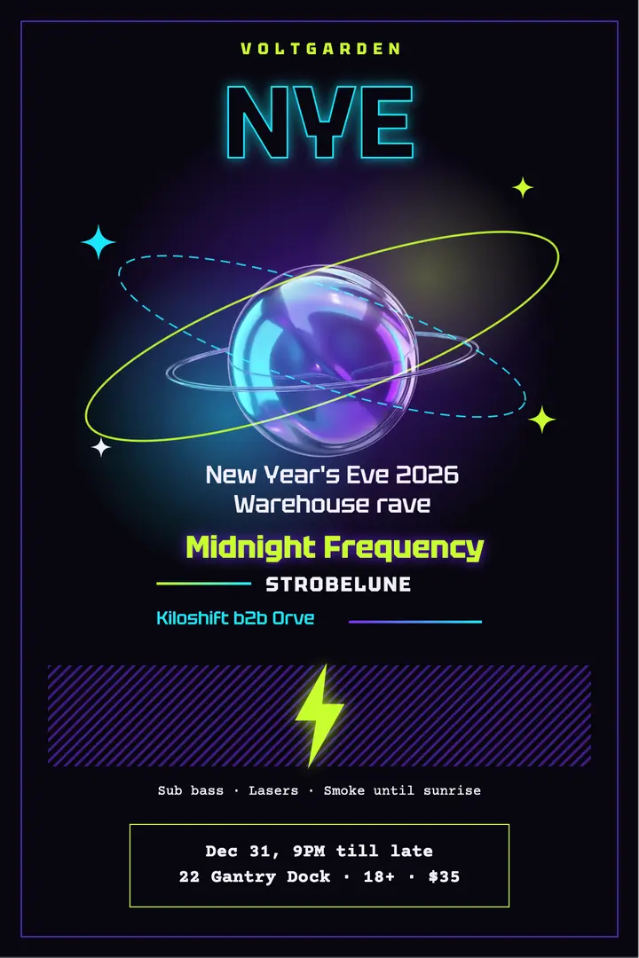 Voltgarden Midnight Frequency New Year's Eve rave poster template