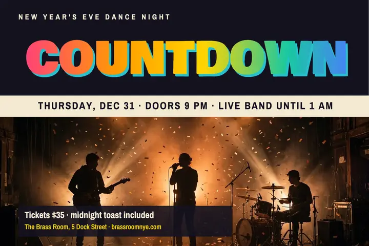 New Year's Eve countdown dance postcard template