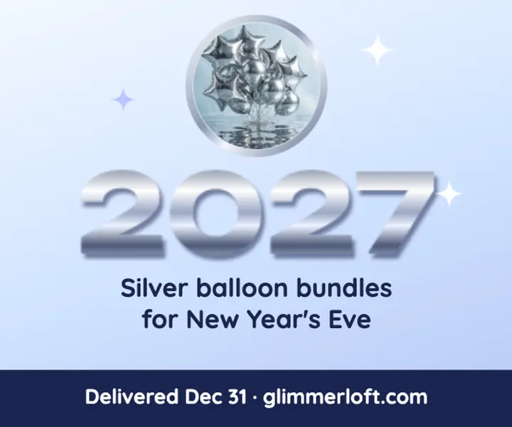 Glimmerloft New Year's balloon bundles ad template