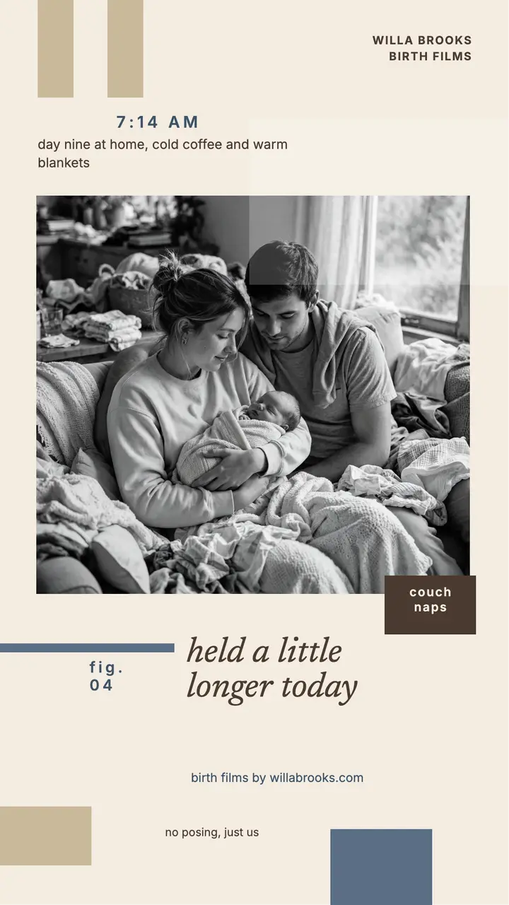 Couch morning newborn story, Willa Brooks template