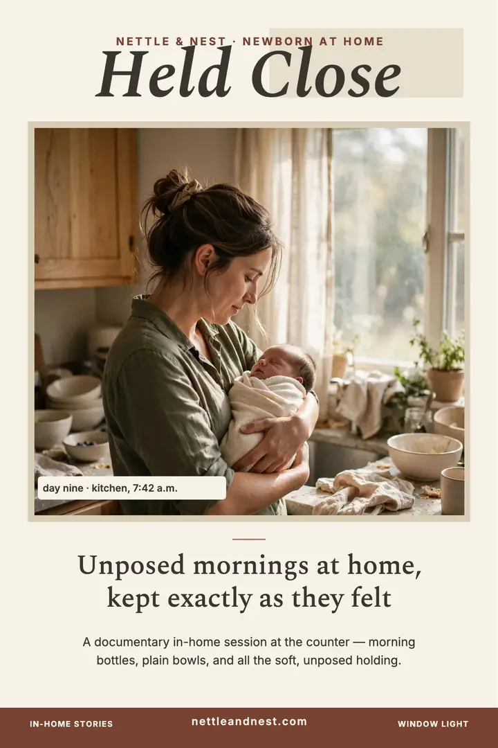 Held Close newborn home story poster: newborn home photo poster template