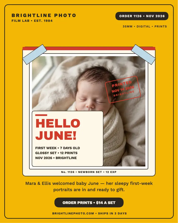 Hello June newborn prints lab wallet template