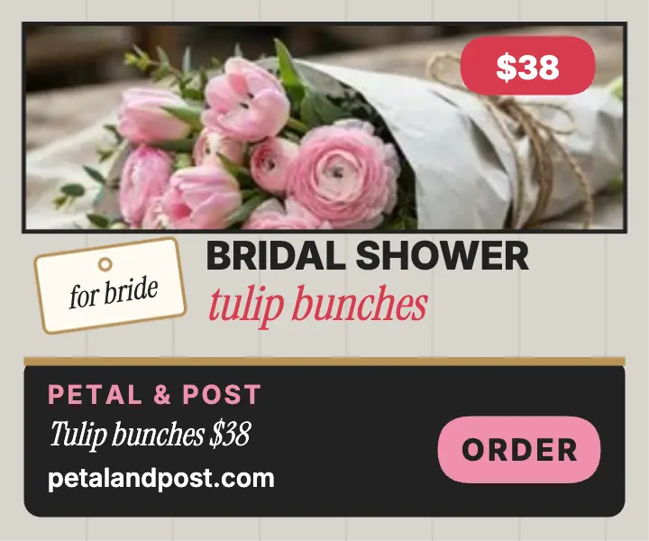 Petal and Post shower tulips ad: bridal shower ad template