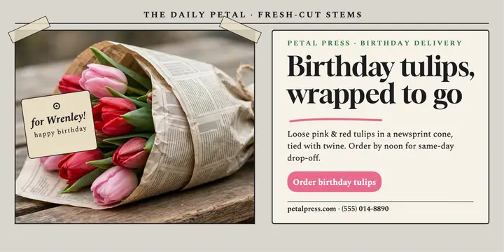 Petal Press birthday tulips post: birthday bouquet post template