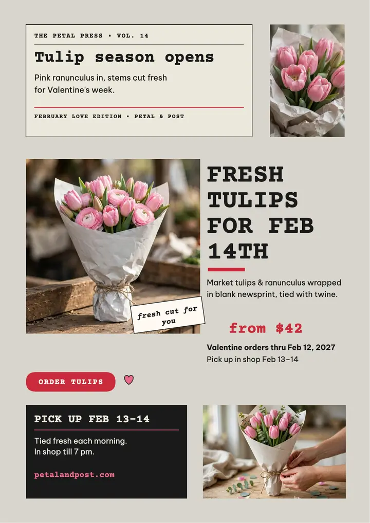 Petal and Post Valentine tulip flyer template