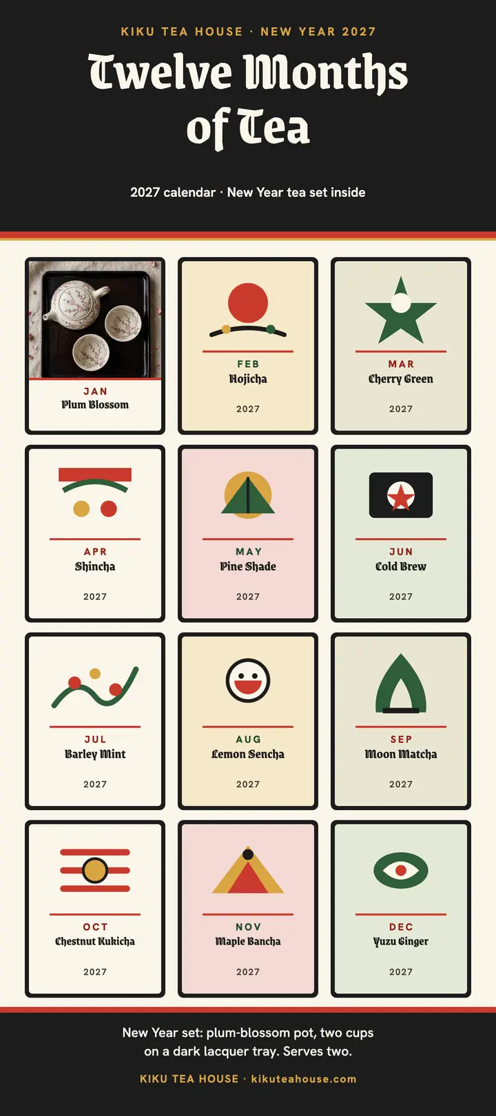 Kiku Tea House twelve months rack card template