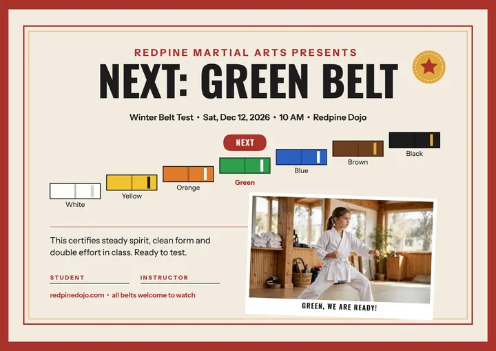 Redpine next green belt test certificate: belt test certificate template
