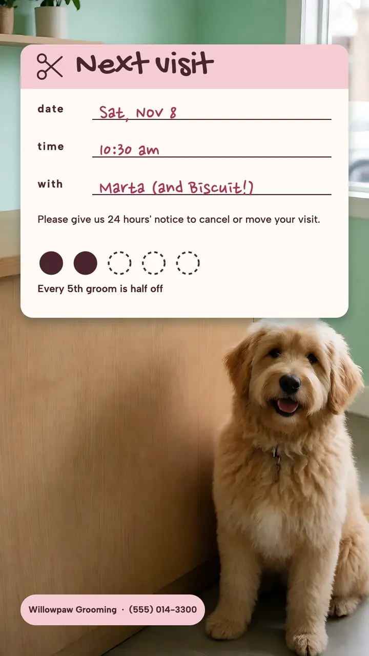 Willowpaw Grooming next visit card story template