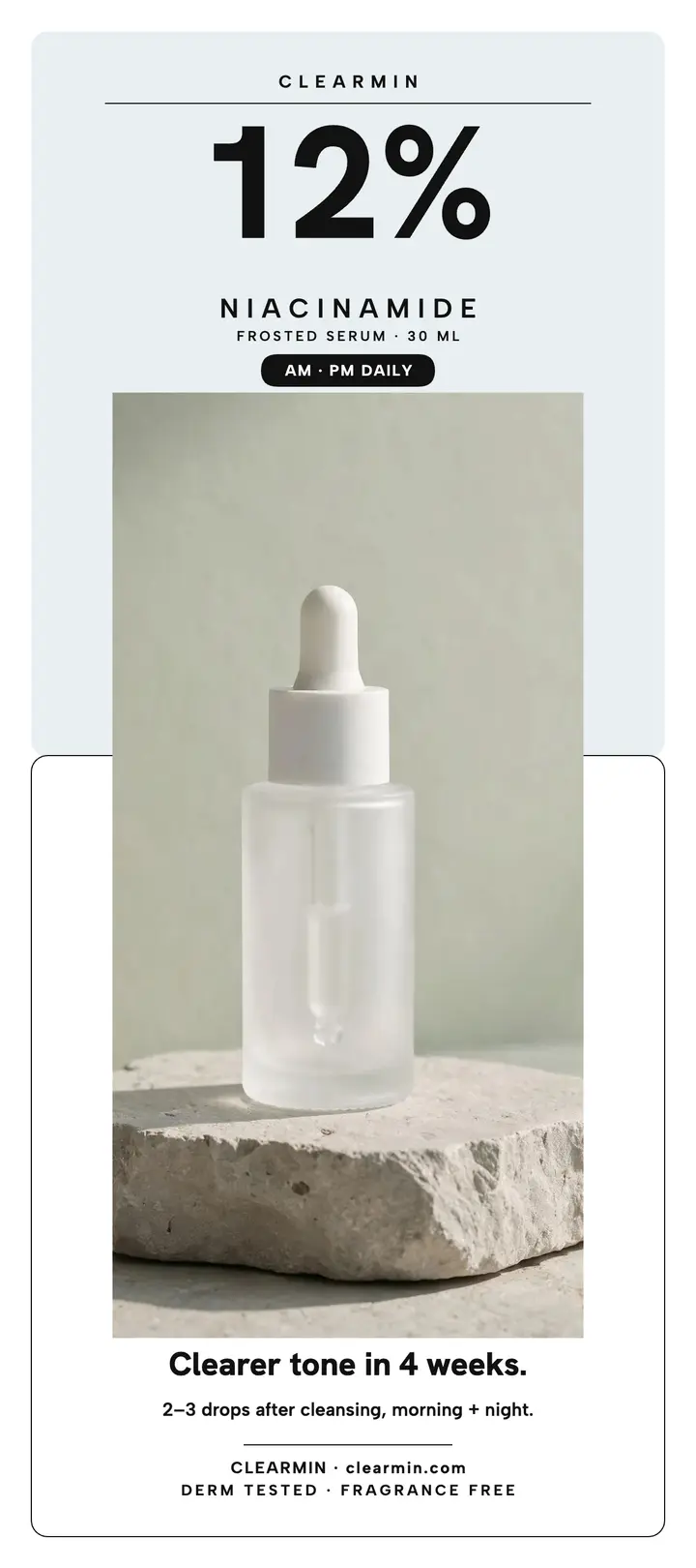 Clearmin niacinamide serum rack card template