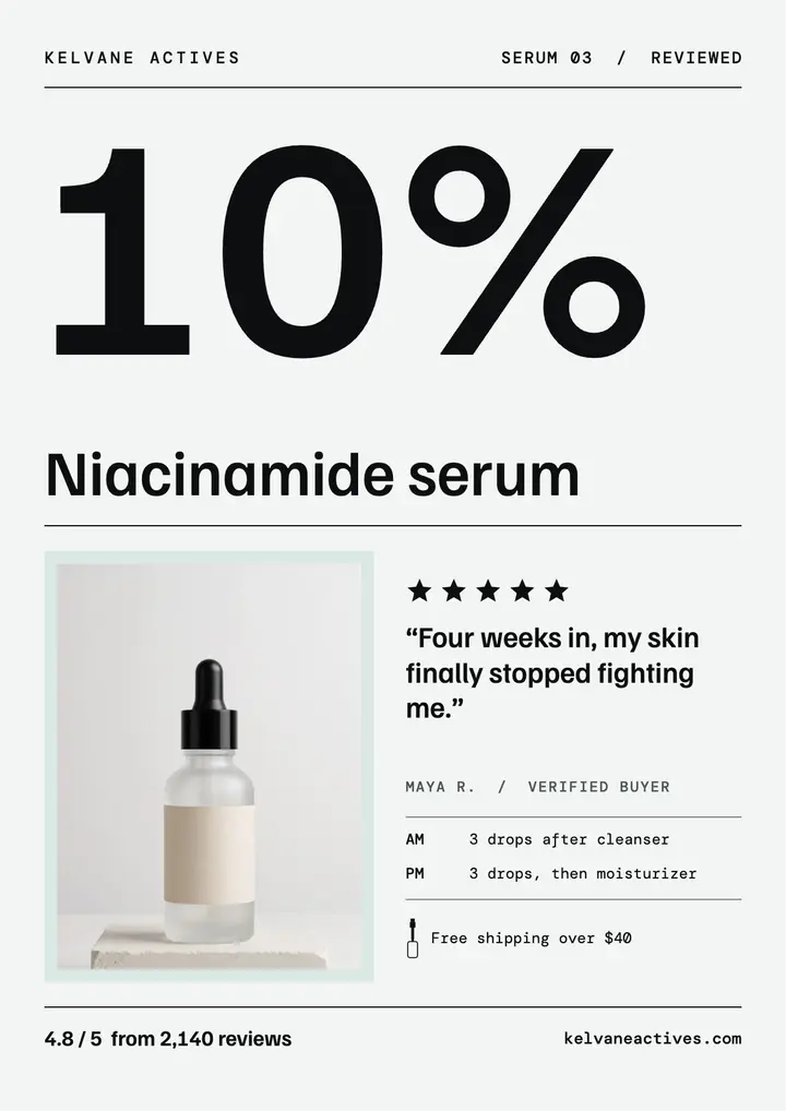Kelvane niacinamide serum review flyer template